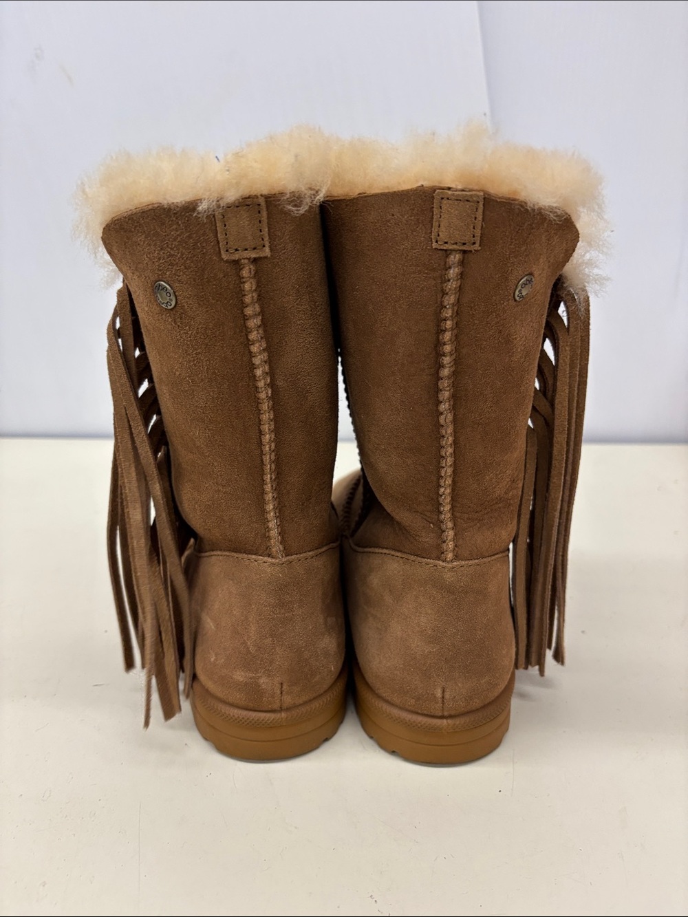 Abeo Chestnut Brown Suede Fringe Shearling Boots - Picture 4 of 8